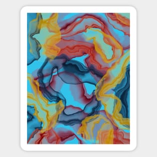 Yellow, Orange & Navy Blue digital Alcohol Ink Sticker